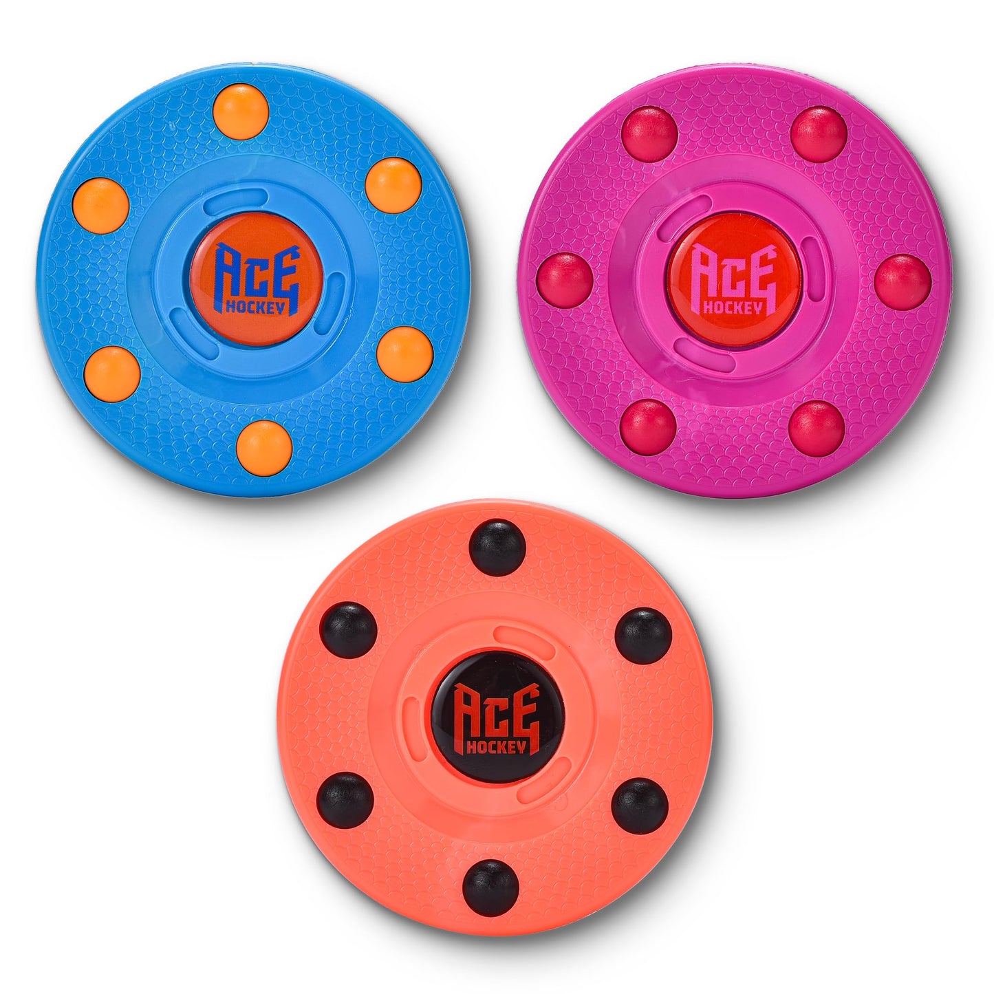 ACE HOCKEY ROLLER HOCKEY PUCKS – 3-PACK REGULATION SIZE – BRIGHT BERRY COLORS