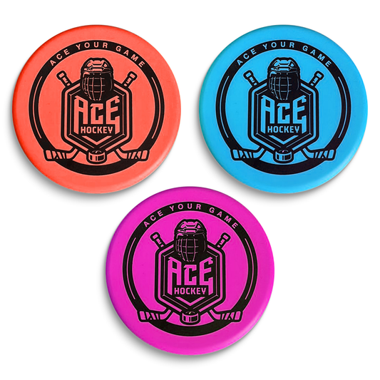 ACE HOCKEY FOAM HOCKEY PUCKS - 3 FOAM PUCKS FOR KNEE AND FLOOR HOCKEY - BERRY COlORS