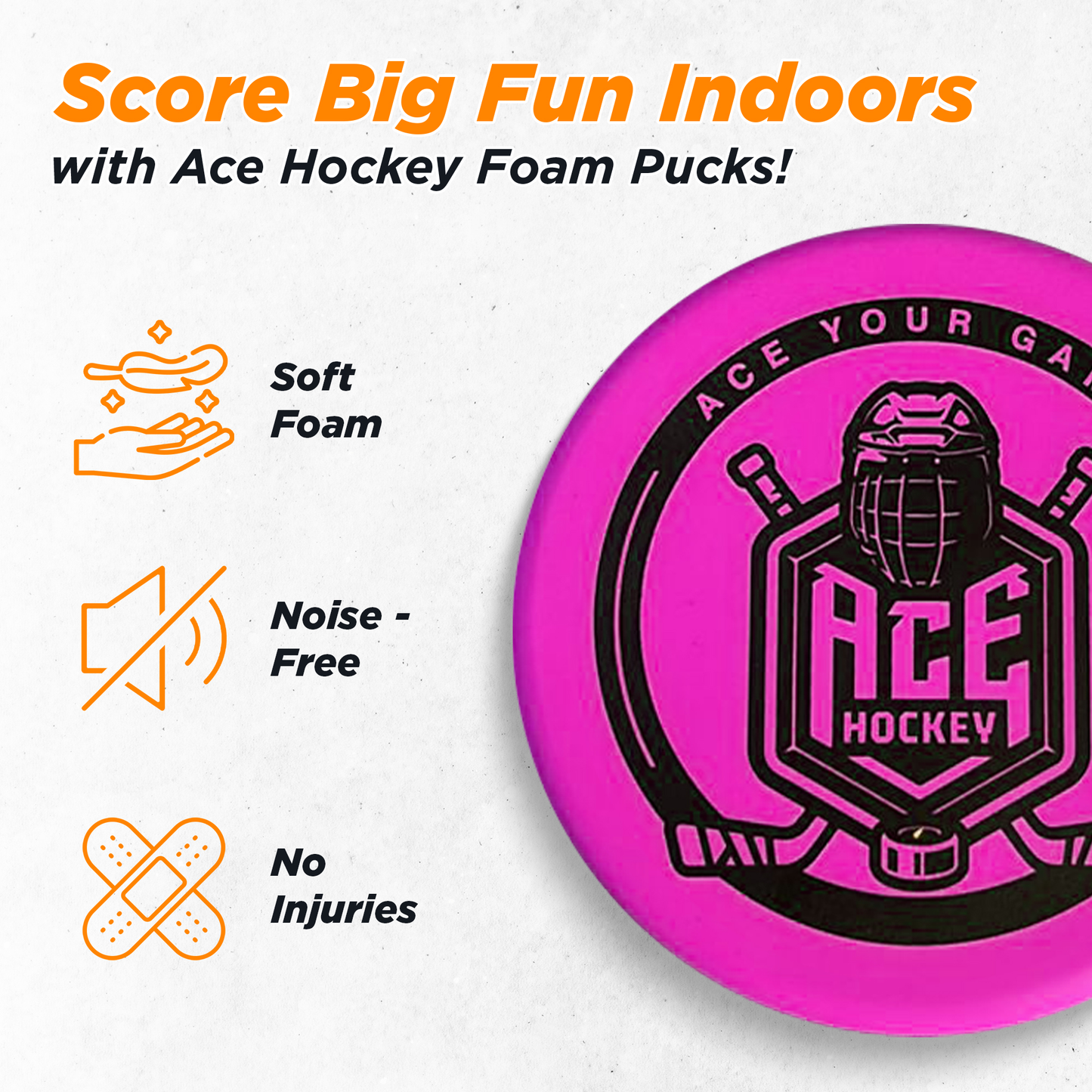 ACE HOCKEY FOAM HOCKEY PUCKS - 6 FOAM PUCKS FOR KNEE AND FLOOR HOCKEY