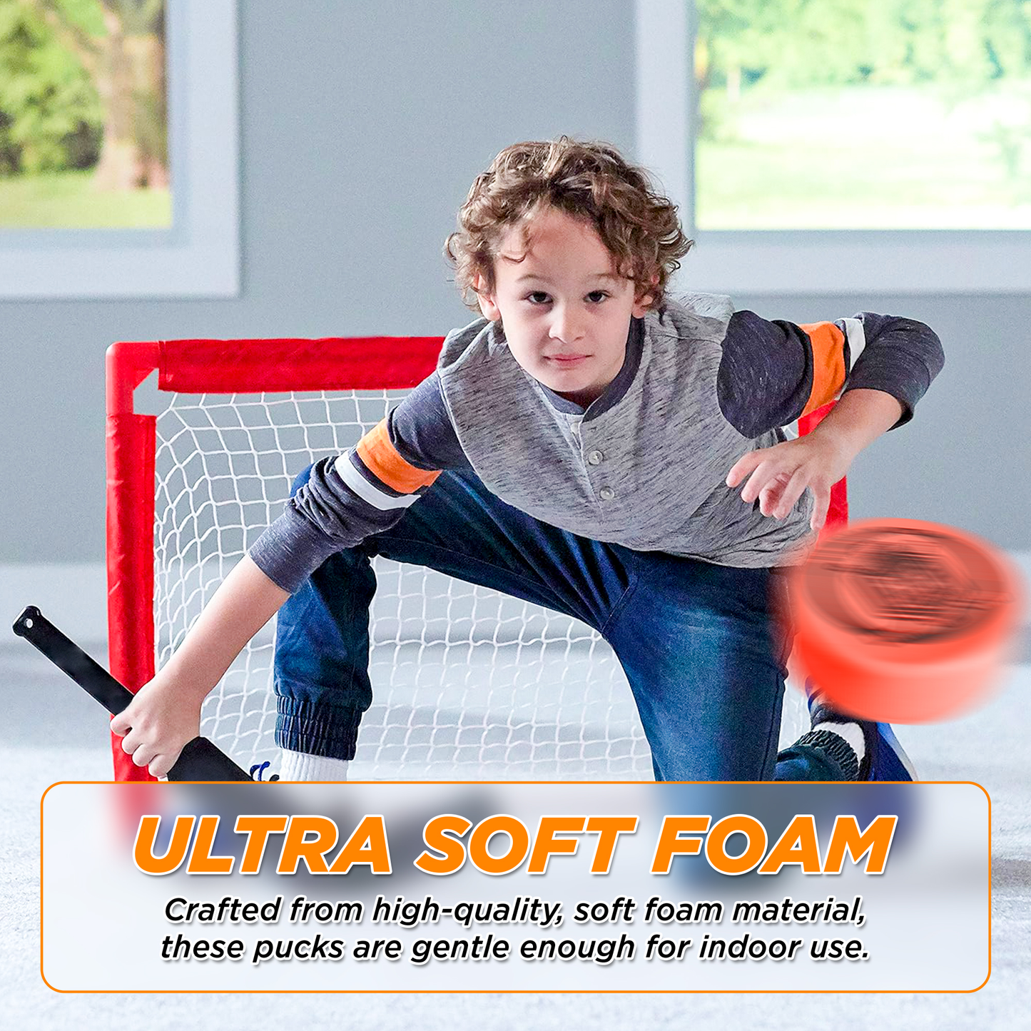 ACE HOCKEY FOAM HOCKEY PUCKS - 6 FOAM PUCKS FOR KNEE AND FLOOR HOCKEY