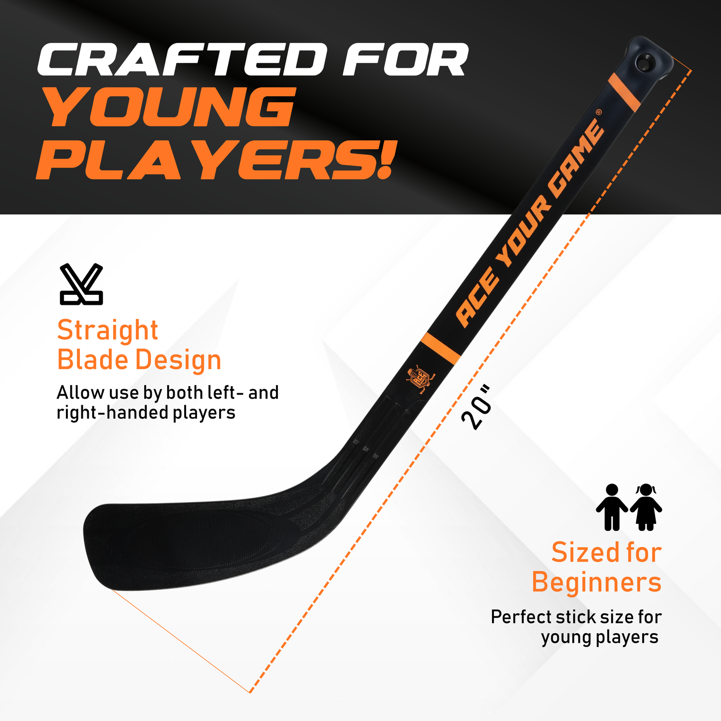 ACE HOCKEY SHINNY SET - 2 PLAYERS - 1 GOAL, 2 STICKS & 4 FOAM BALLS INCLUDED