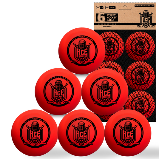 ACE HOCKEY STREET HOCKEY BALLS - 6-PACK WITH MESH BAG - ORANGE