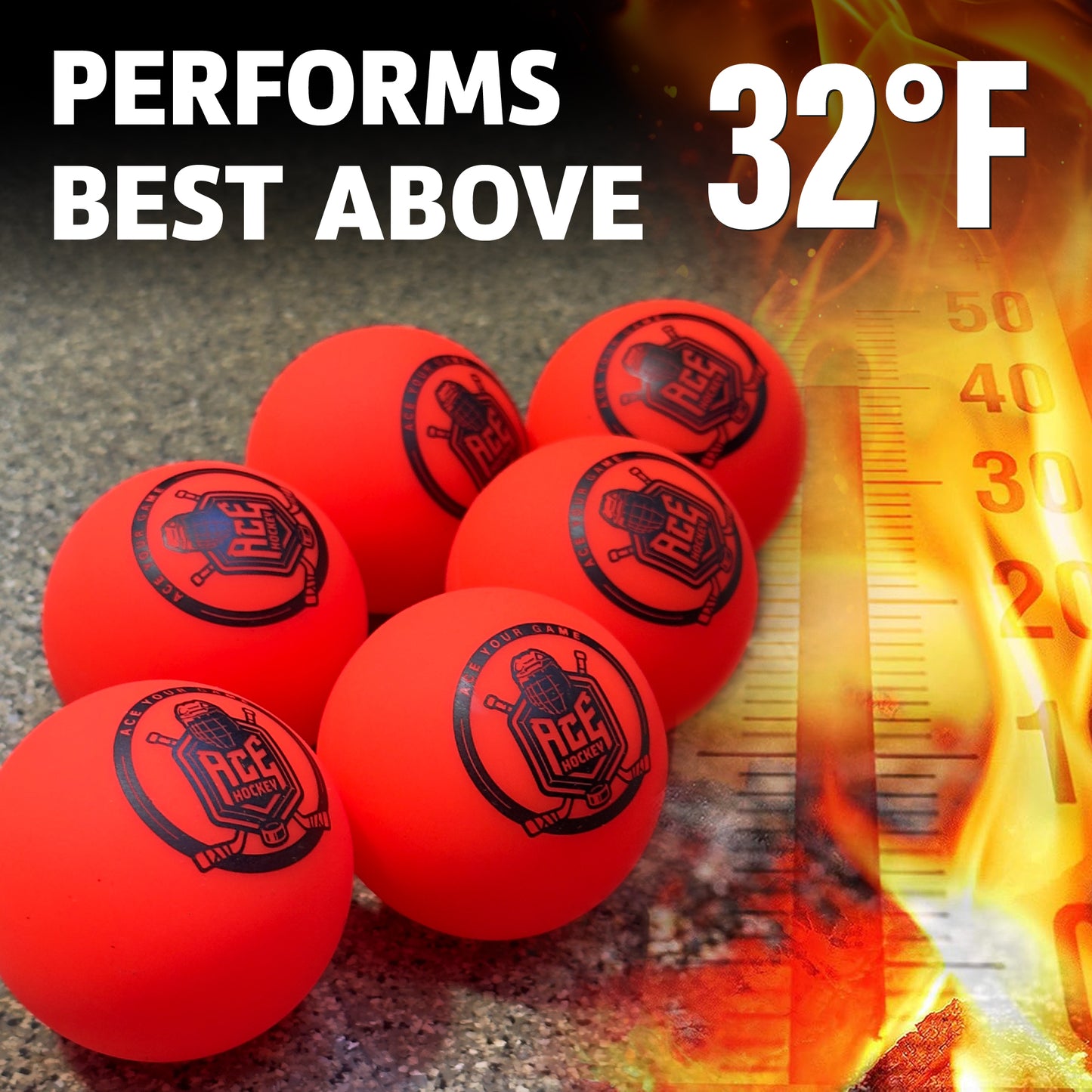 ACE HOCKEY STREET HOCKEY BALLS - 3-PACK WITH MESH BAG - ORANGE