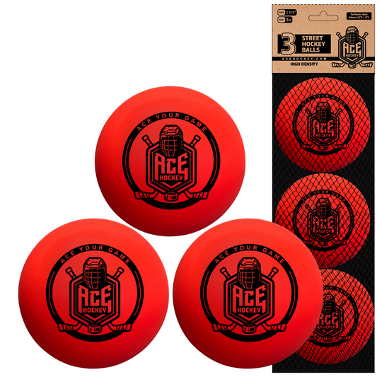 ACE HOCKEY STREET HOCKEY BALLS - 3-PACK WITH MESH BAG - ORANGE
