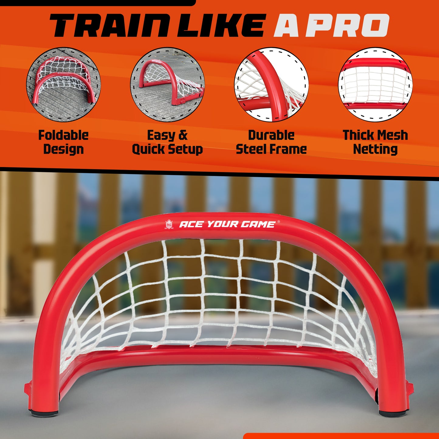 ACE HOCKEY - SNIPER GOAL - 12" METAL HOCKEY GOAL - FOLDABLE