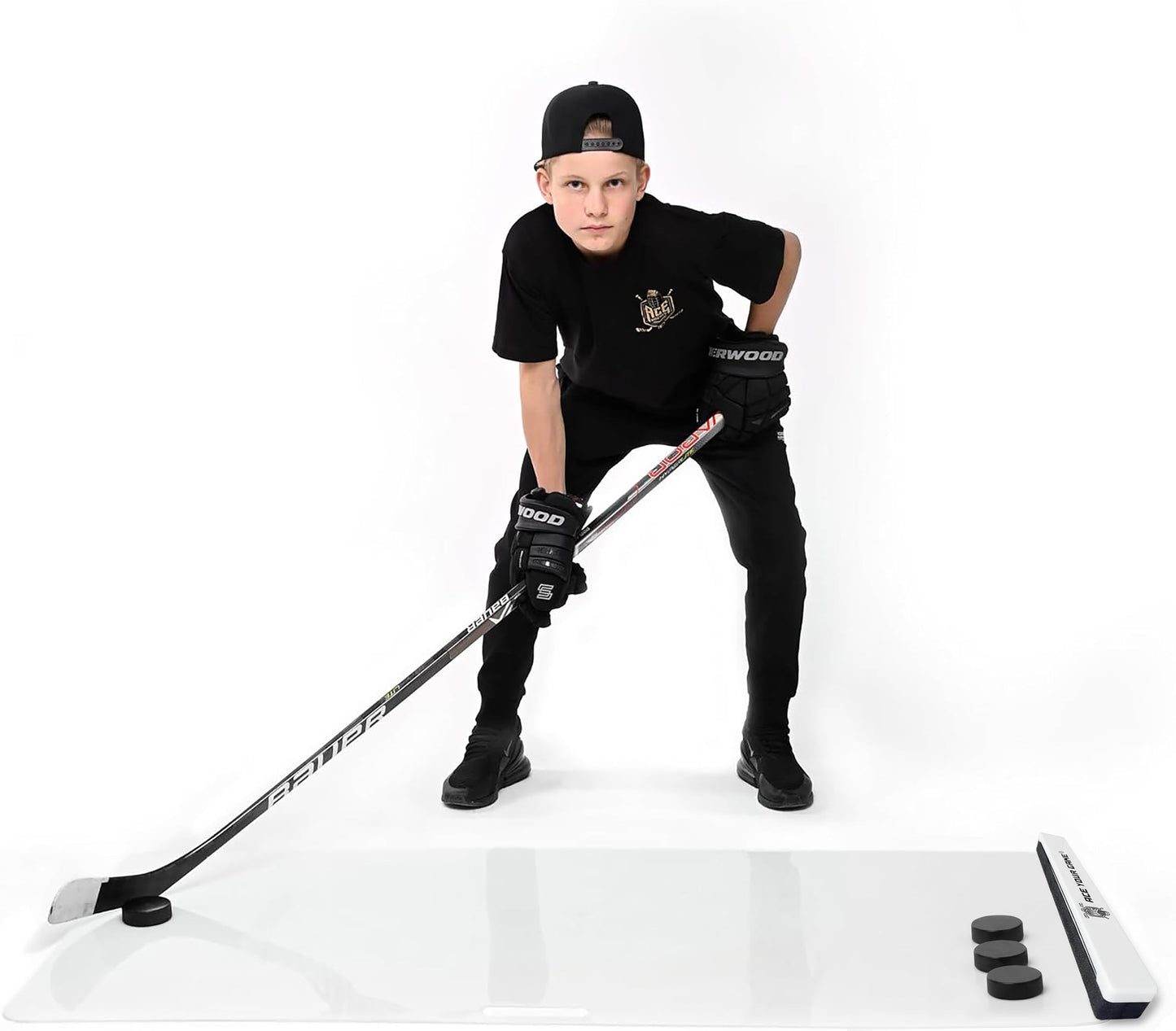 ACE HOCKEY RAPID REBOUNDER - 24" Double-Sided Puck Passer for Passing and Shooting One Timers