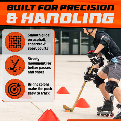 ACE HOCKEY ROLLER HOCKEY PUCKS – 3-PACK REGULATION SIZE – BRIGHT CITRUS COLORS