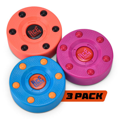 ACE HOCKEY ROLLER HOCKEY PUCKS – 3-PACK REGULATION SIZE – BRIGHT BERRY COLORS