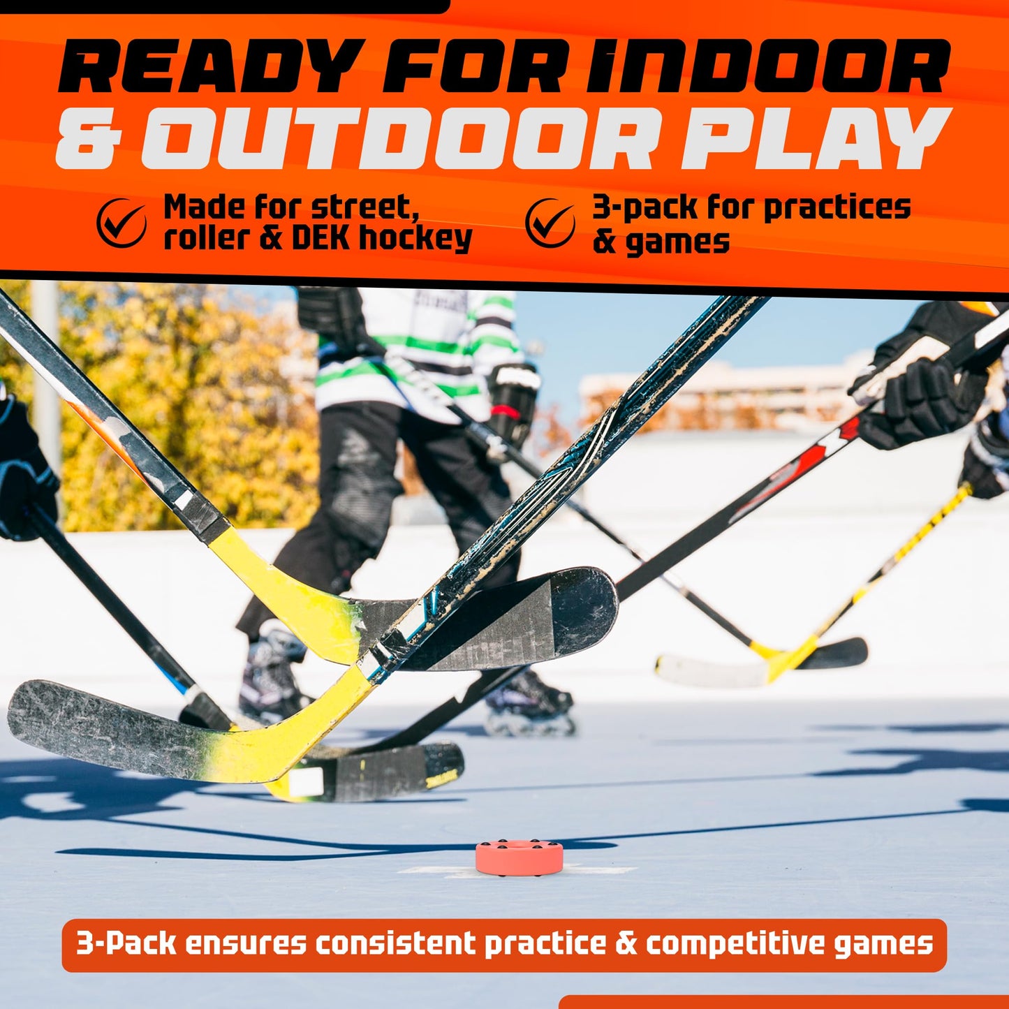 ACE HOCKEY ROLLER HOCKEY PUCKS – 3-PACK REGULATION SIZE – BRIGHT BERRY COLORS