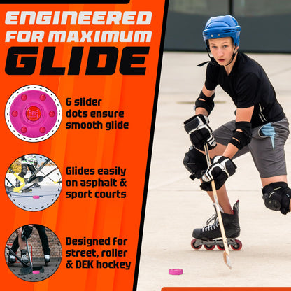 ACE HOCKEY ROLLER HOCKEY PUCKS – 6-PACK REGULATION SIZE – RAINBOW COLORS
