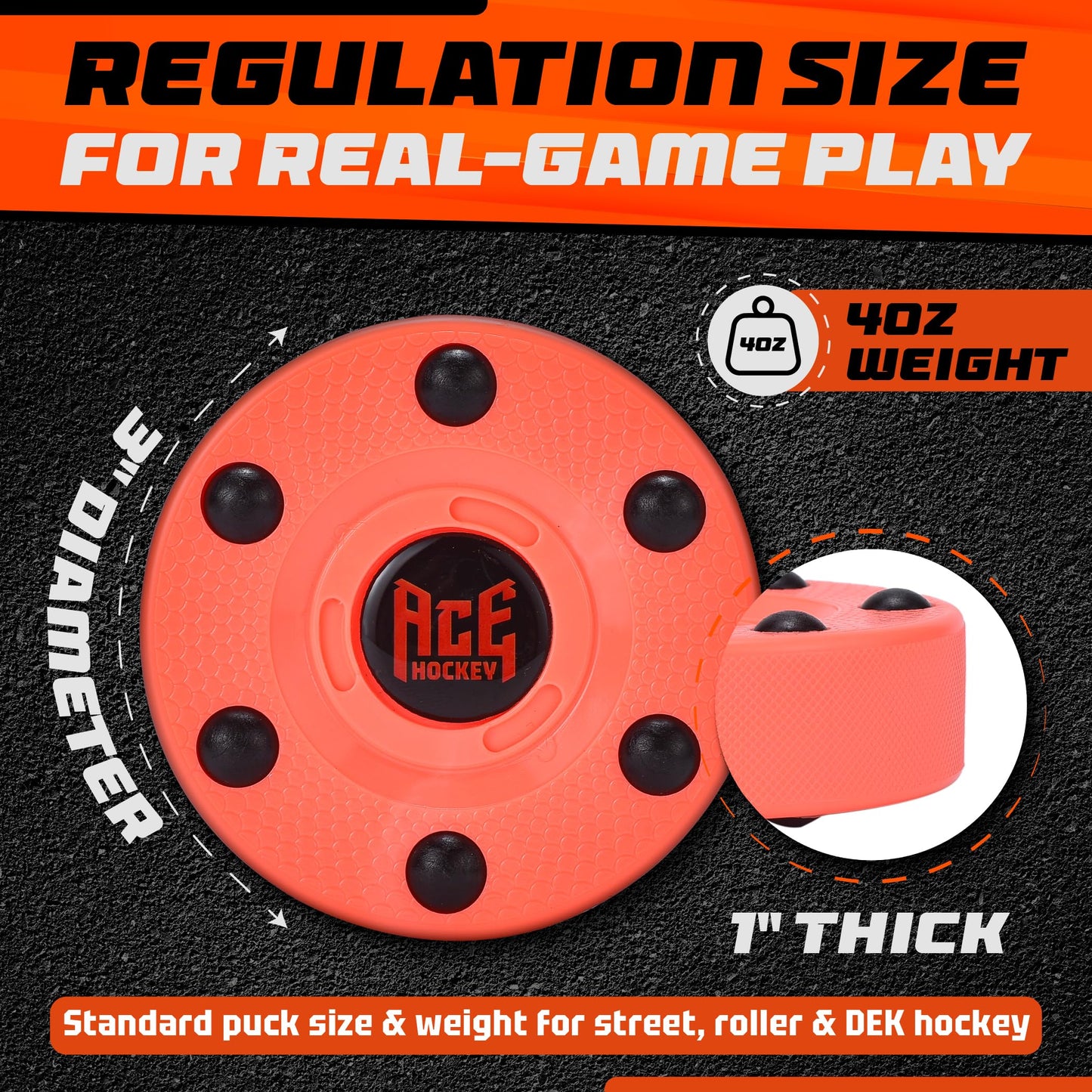 ACE HOCKEY ROLLER HOCKEY PUCKS – 3-PACK REGULATION SIZE – BRIGHT BERRY COLORS