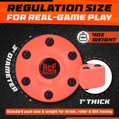 ACE HOCKEY ROLLER HOCKEY PUCKS – 3-PACK REGULATION SIZE – BRIGHT BERRY COLORS