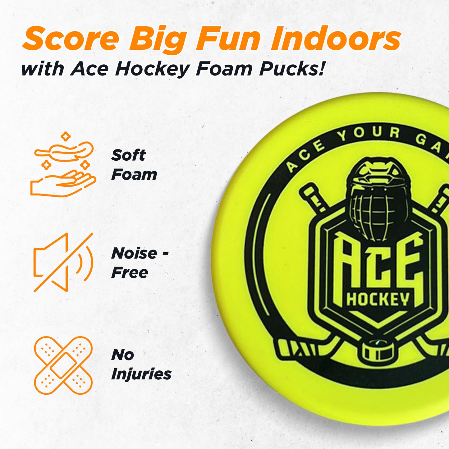 ACE HOCKEY FOAM HOCKEY PUCKS - 3 FOAM PUCKS FOR KNEE AND FLOOR HOCKEY