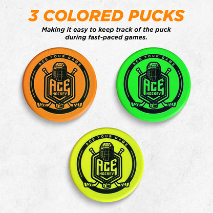 ACE HOCKEY FOAM HOCKEY PUCKS - 3 FOAM PUCKS FOR KNEE AND FLOOR HOCKEY