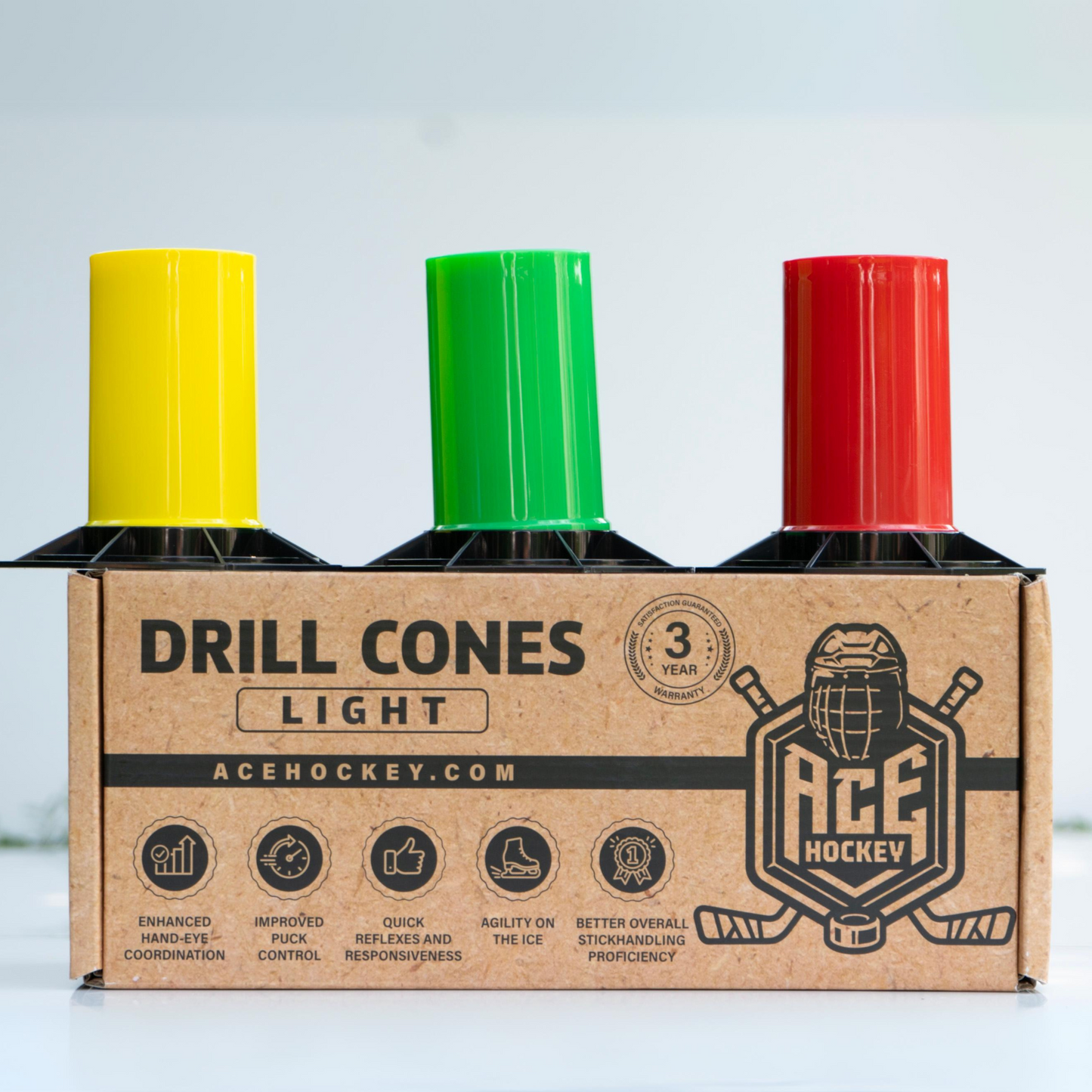 ACE HOCKEY DRILL CONES (6) - LIGHTWEIGHT STICKHANDLING TRAINER