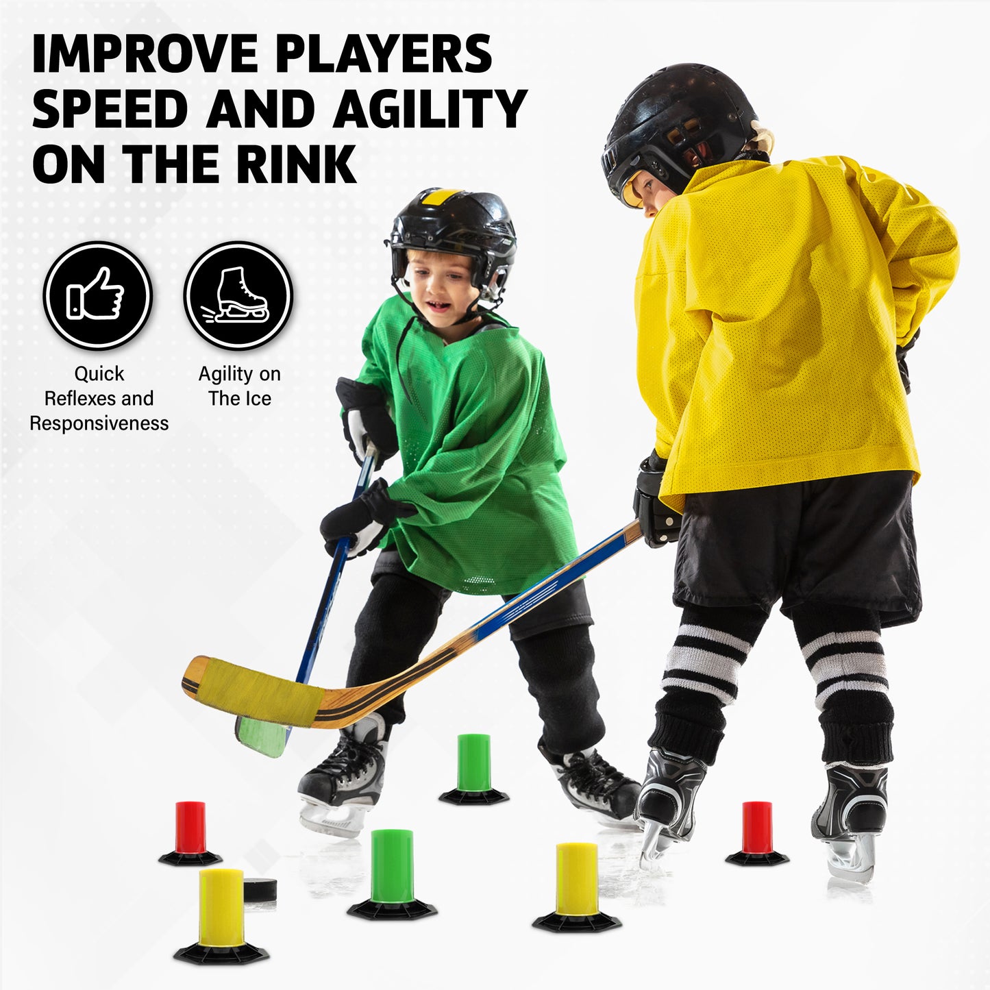 ACE HOCKEY DRILL CONES (6) - LIGHTWEIGHT STICKHANDLING TRAINER