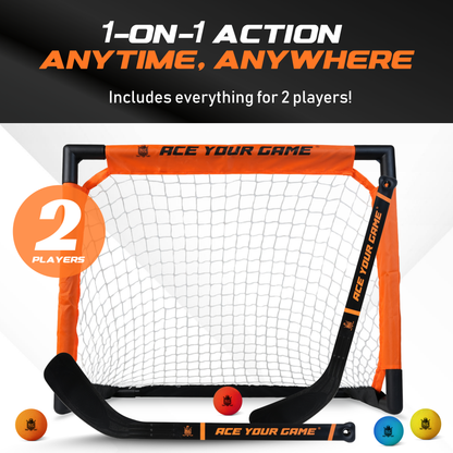 ACE HOCKEY SHINNY SET - 2 PLAYERS - 1 GOAL, 2 STICKS & 4 FOAM BALLS INCLUDED
