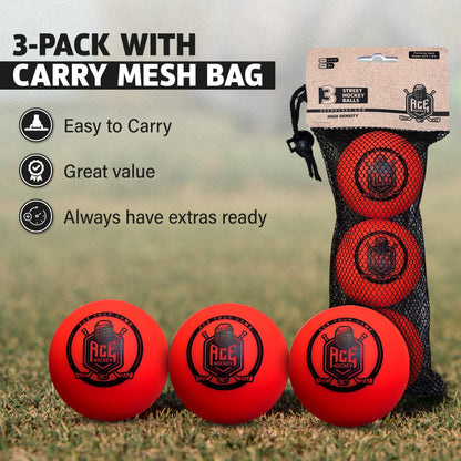 ACE HOCKEY STREET HOCKEY BALLS - 3-PACK WITH MESH BAG - ORANGE