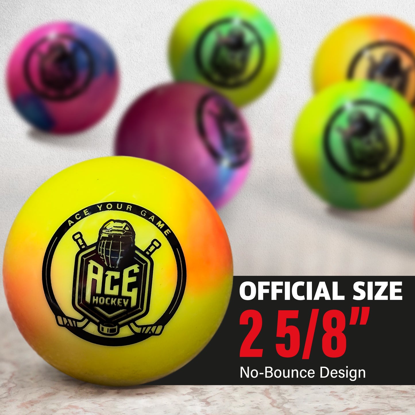 ACE HOCKEY STREET HOCKEY BALLS - 3-PACK WITH MESH BAG - RAINBOW COLORS