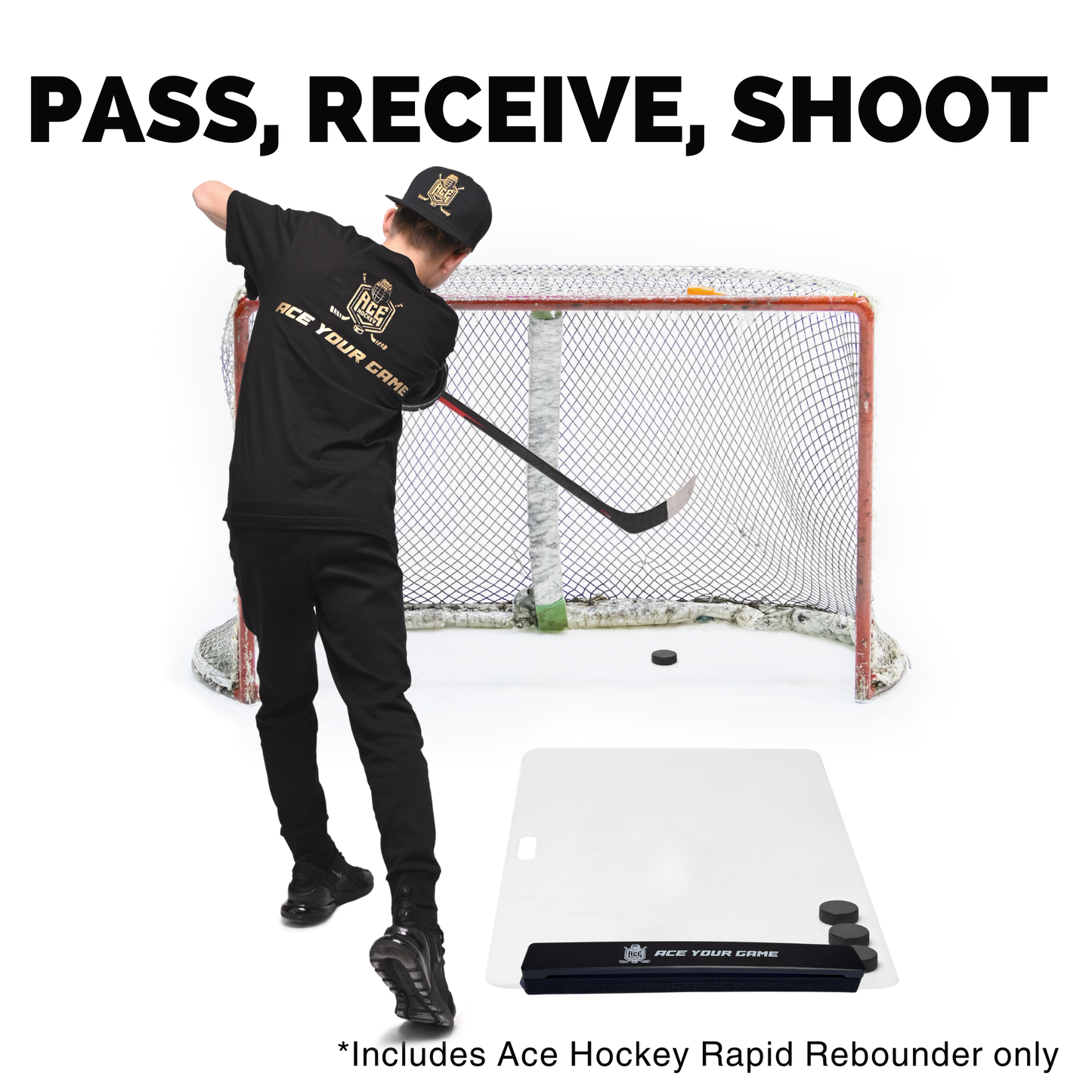 ACE HOCKEY RAPID REBOUNDER - 24" Double-Sided Puck Passer for Passing and Shooting One Timers