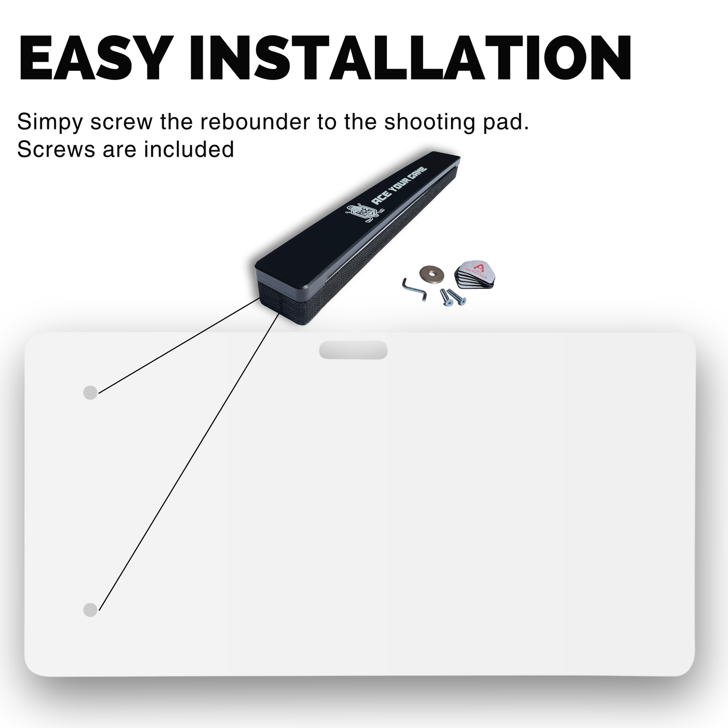 ACE HOCKEY SHOOTING PAD 30" x 60" WITH RAPID REBOUNDER - 12.5 sqft Shoot Pad with Double Sided Passer for One Timers