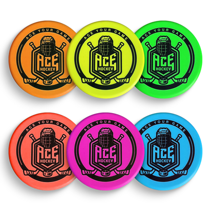 ACE HOCKEY FOAM HOCKEY PUCKS - 6 FOAM PUCKS FOR KNEE AND FLOOR HOCKEY