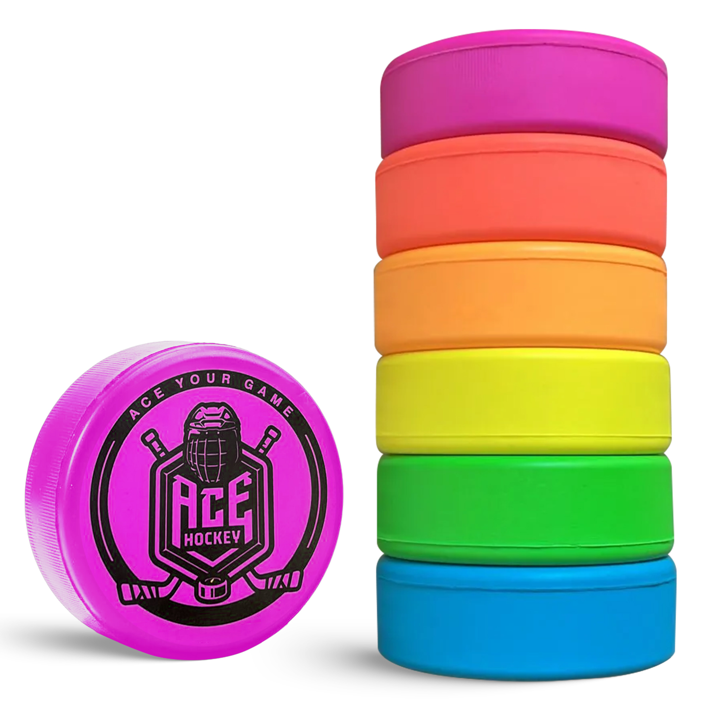 ACE HOCKEY FOAM HOCKEY PUCKS - 6 FOAM PUCKS FOR KNEE AND FLOOR HOCKEY