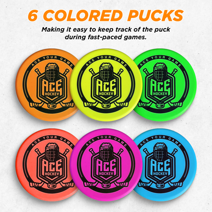 ACE HOCKEY FOAM HOCKEY PUCKS - 6 FOAM PUCKS FOR KNEE AND FLOOR HOCKEY