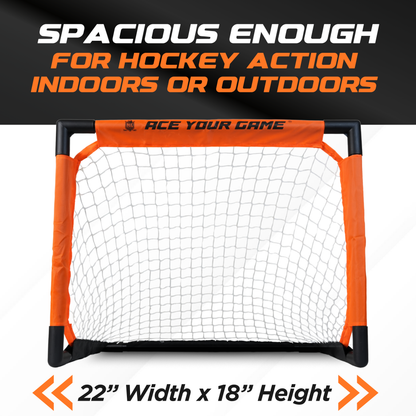 ACE HOCKEY SHINNY SET - 4 PLAYERS - 2 GOALS, 4 STICKS & 6 FOAM BALLS INCLUDED